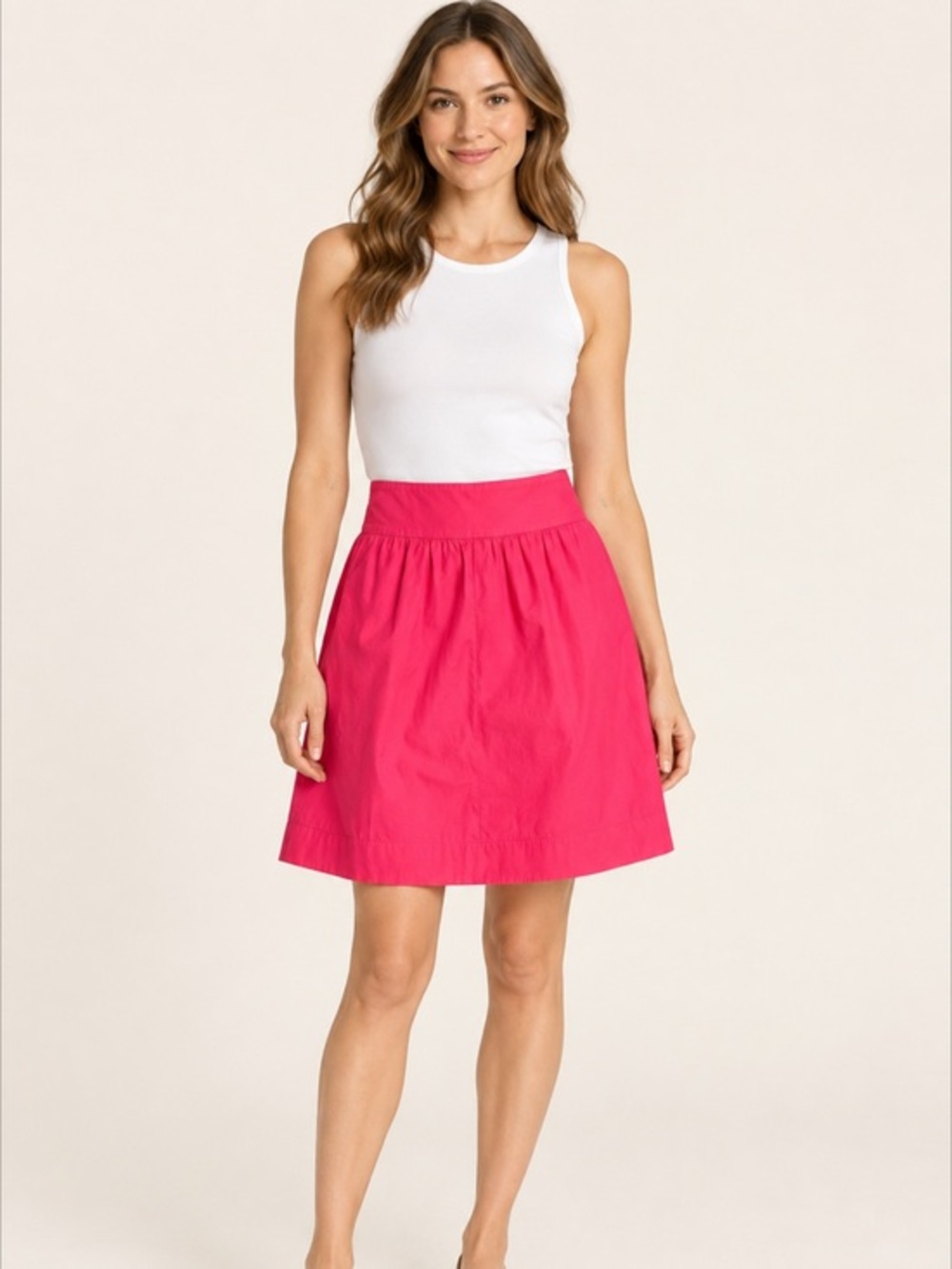 J.Crew Hot Pink Cotton Gathered A Line Skirt Size 2